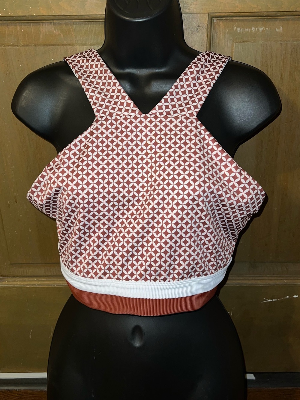 Beach Riot Anthropologie Adina Crop Top Rust Brown White Halter Neck Size L - Picture 3 of 12
